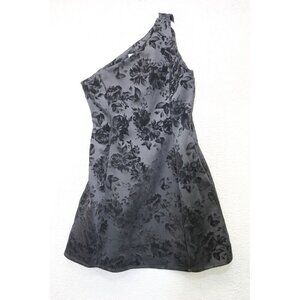 Prosecco One Shoulder Black Velvet Burnout Dress-Size 6-Whimsigoth-Witchy